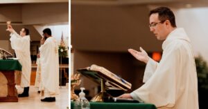 A priest presides over a wedding in Mesa, Arizona.