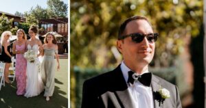 A bride and groom pose at their Sedona wedding at Amara Resort.