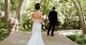 A couple does a first look before their wedding in Sedona, Arizona.