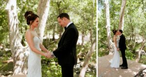 A couple does a first look before their wedding in Sedona, Arizona.