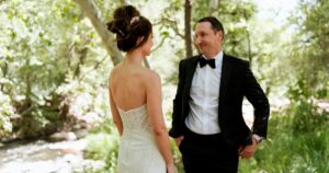 A couple does a first look before their wedding in Sedona, Arizona.