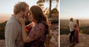 A couple pose at an overview at Mogollon Rim in Arizona