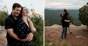 A couple pose at an overview at Mogollon Rim in Arizona