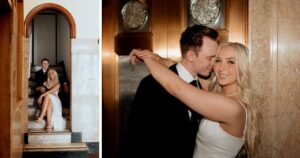 A couple poses indoors at the Luhrs Tower in downtown Phoenix.