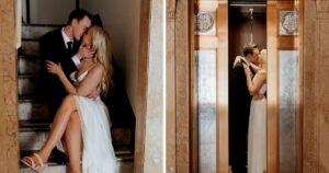 A couple poses indoors at the Luhrs Tower in downtown Phoenix.