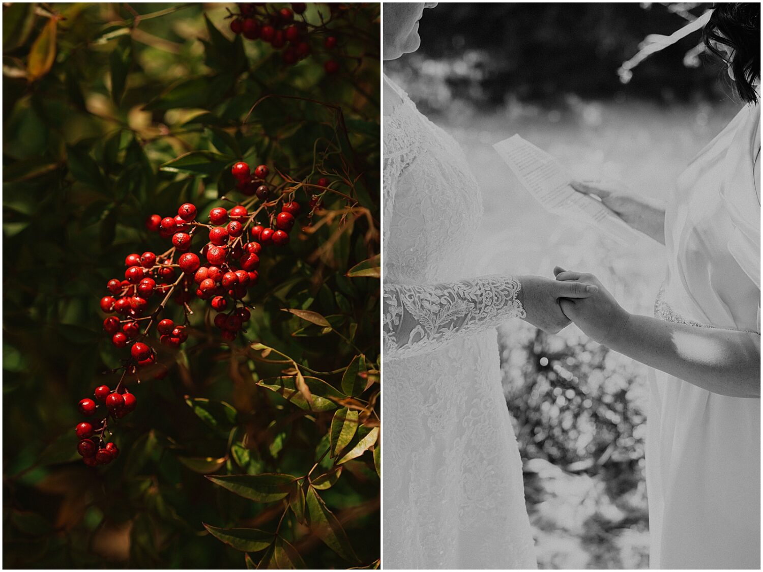 A bride reads private vows to her wife at the Creekside Inn Sedona.