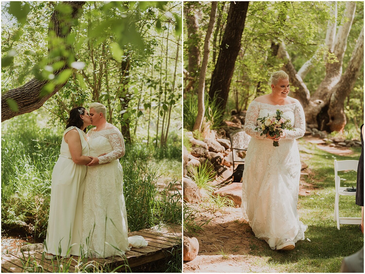 A bride poses beside a tree at the Creekside Inn.