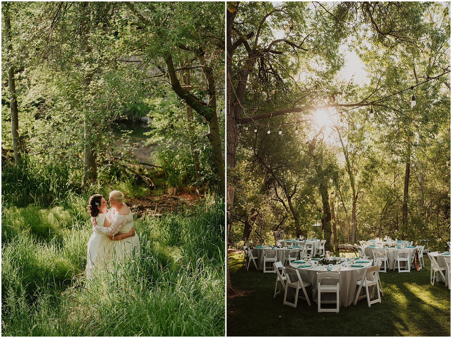 Round tables sit on a lawn for a wedding reception at the Creekside Inn Sedona.