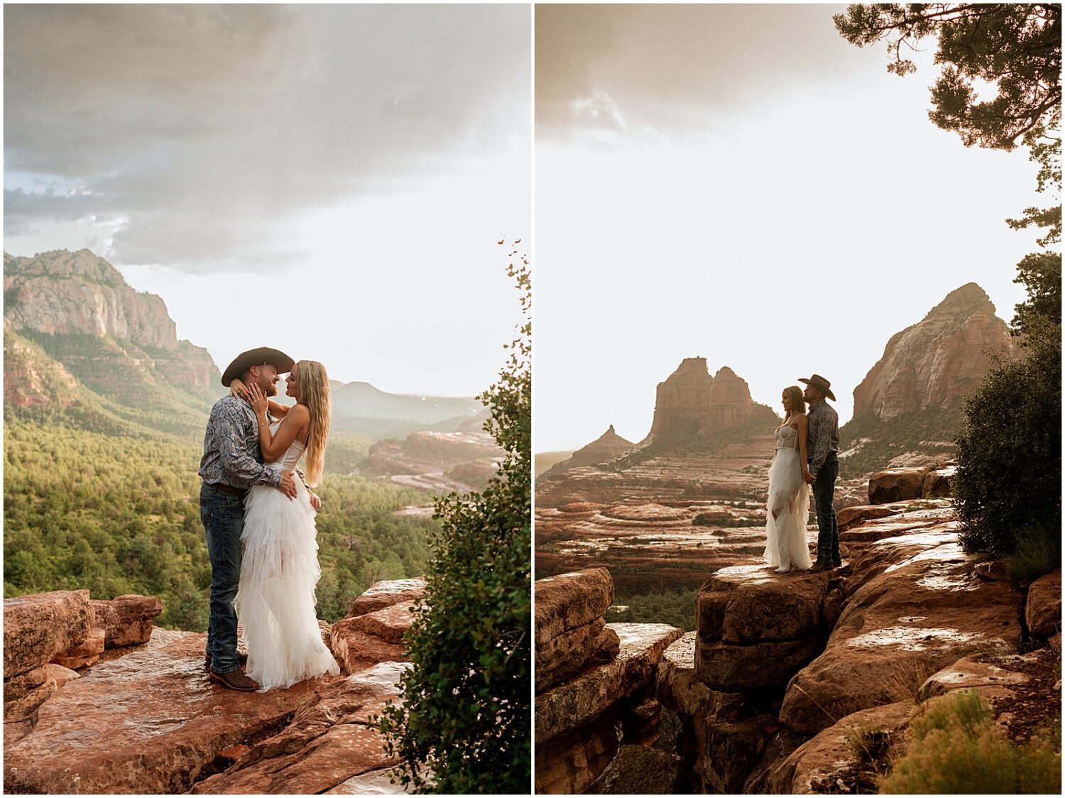 A couple poses for an Arizona engagement photographer in Sedona.