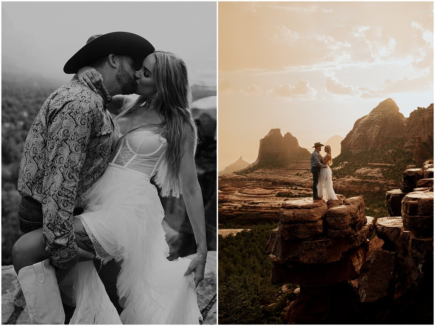 A man and woman hug on Merry Go Round Rock in Sedona.