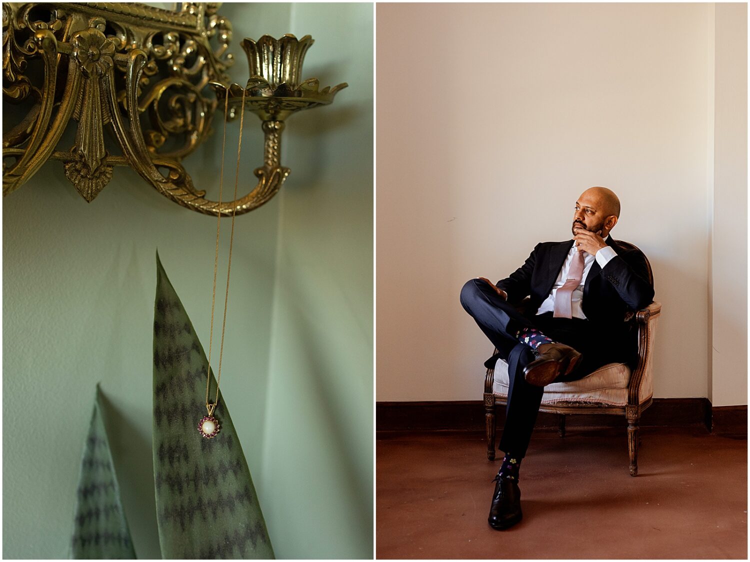 A groom sits in a chair inside the Little Daisy Jerome.
