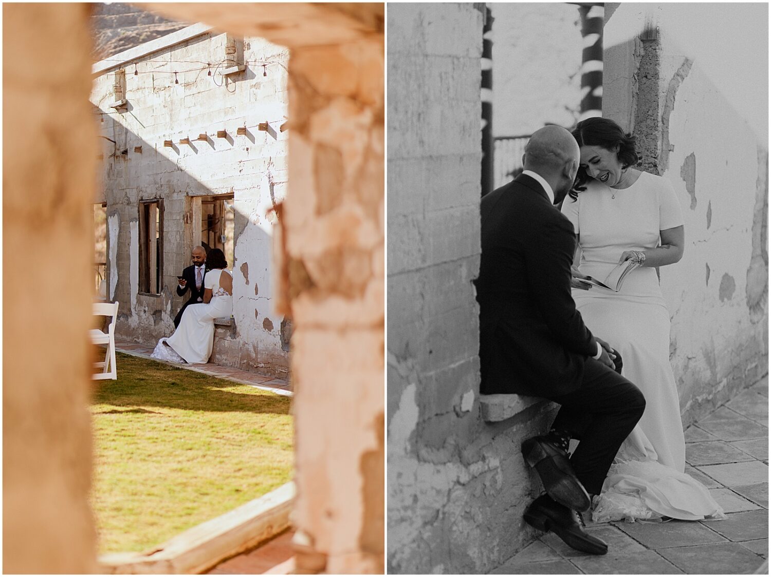 An Arizona wedding photographer photographs a bride and groom through a window at the Little Daisy Jerome.