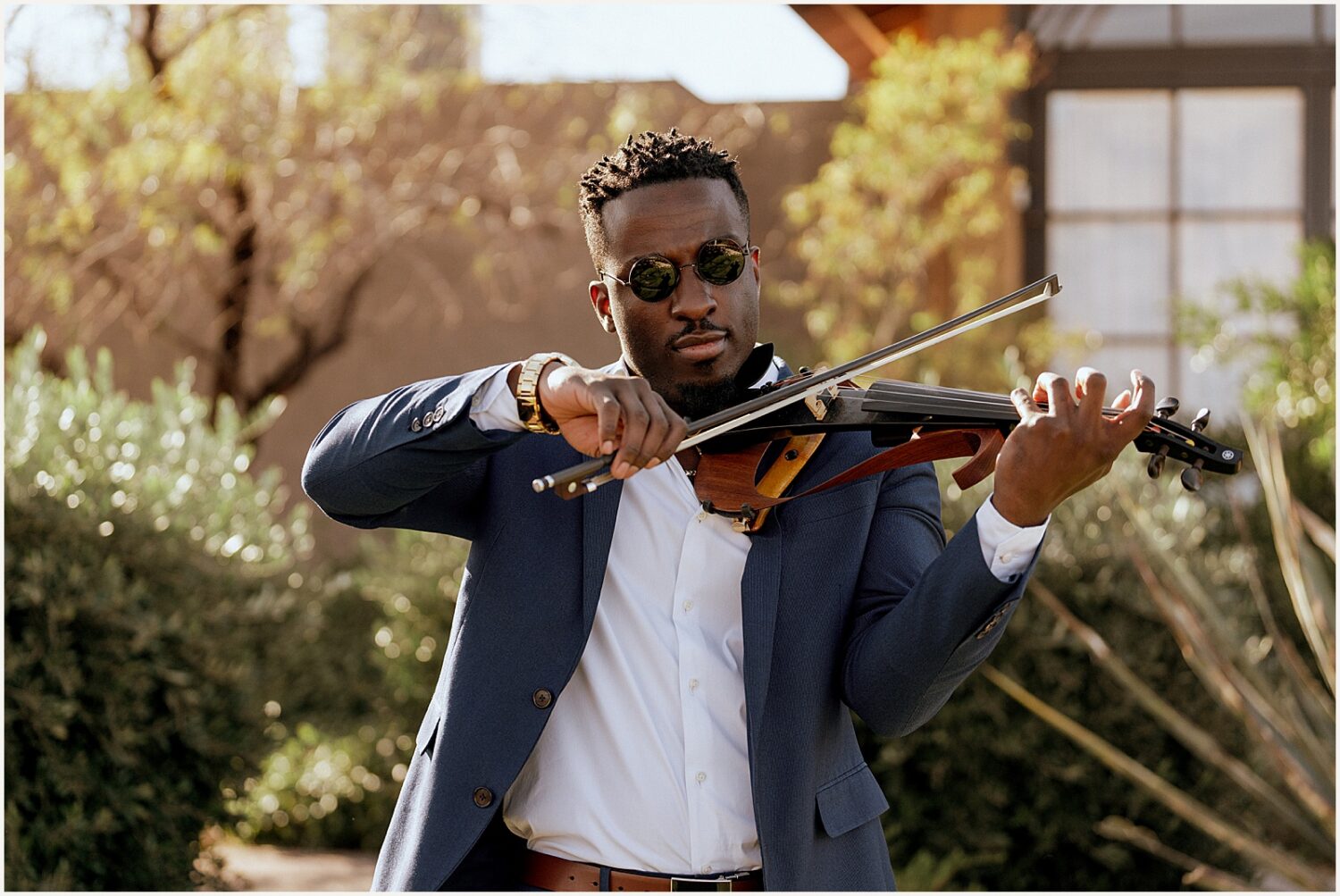 A violinist plays during an Arizona wedding ceremony.
