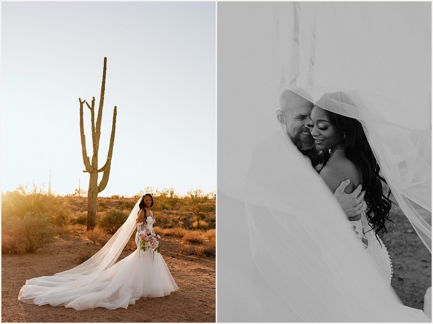 A bride walks through the desert at an Apache Junction wedding venue.