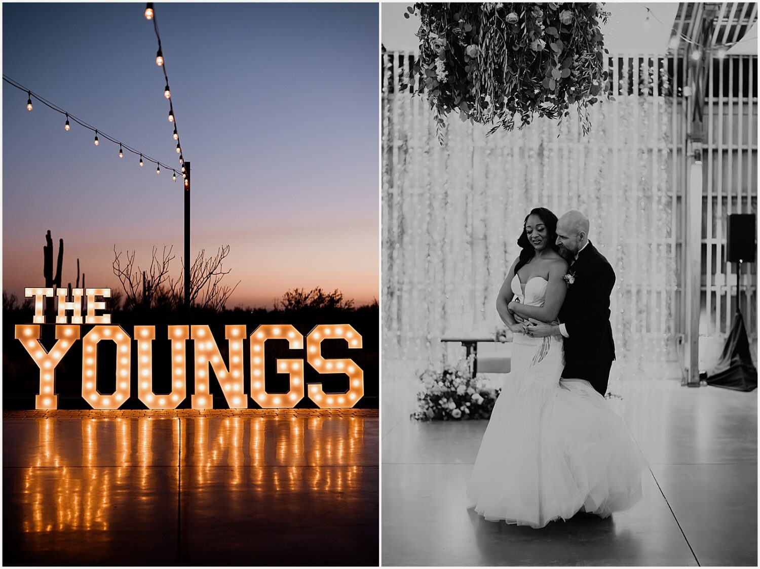 A custom wedding sign reads "the Youngs".