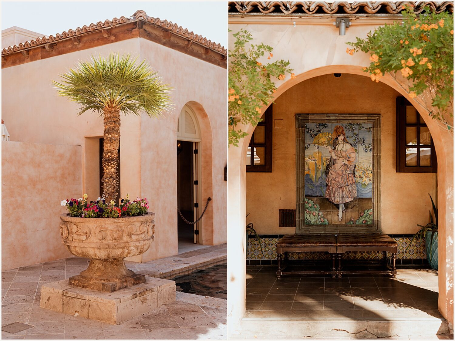 A mosaic decorates a courtyard at the Royal Palms Arizona.