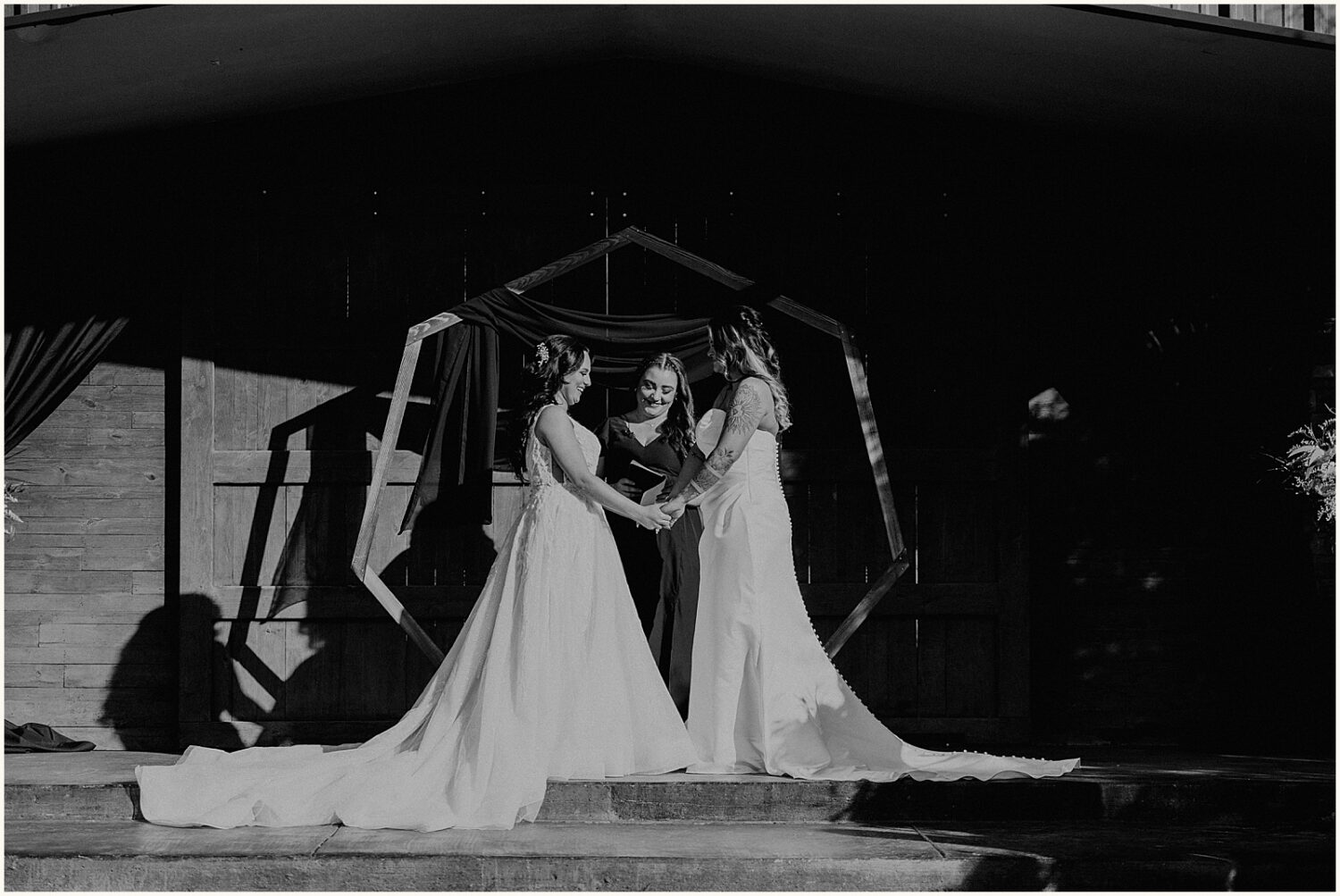An officiant speaks during a wedding ceremony.