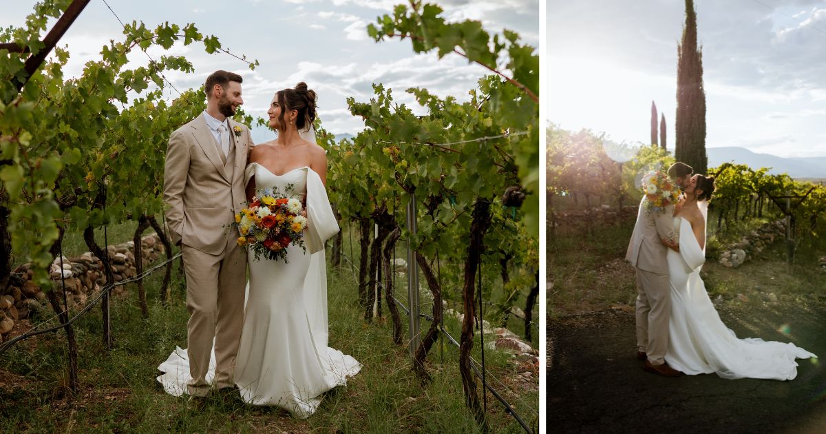 Bride and groom at their wedding at Alcantara Vineyard & Winery in Cottonwood, Arizona