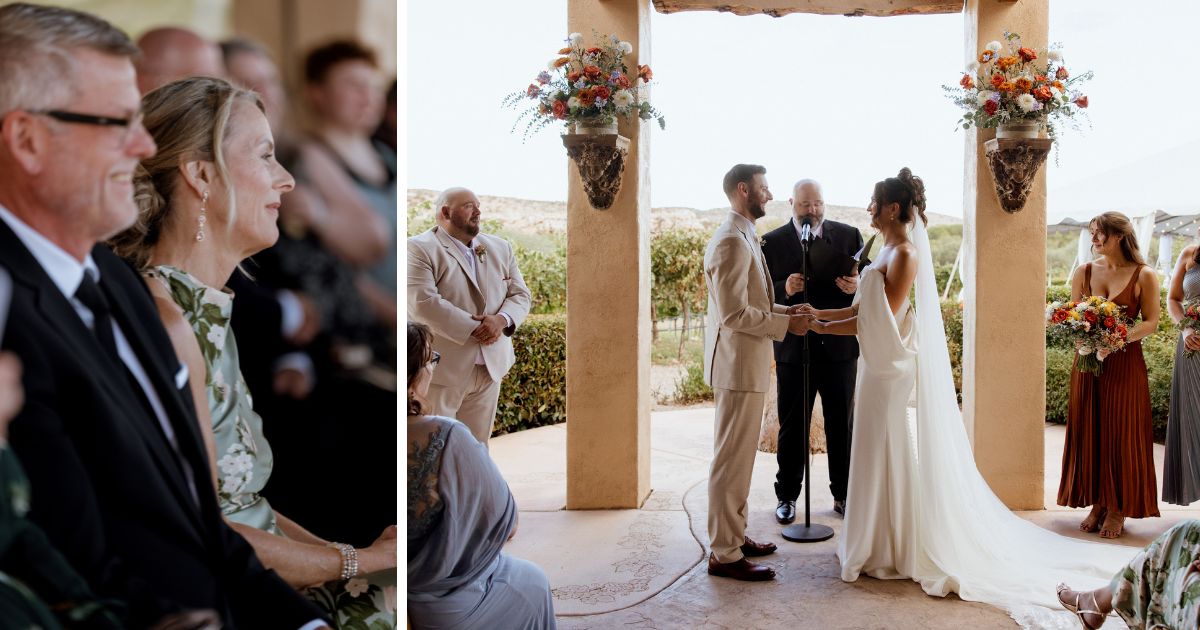 Bride and groom at their wedding at Alcantara Vineyard & Winery in Cottonwood, Arizona