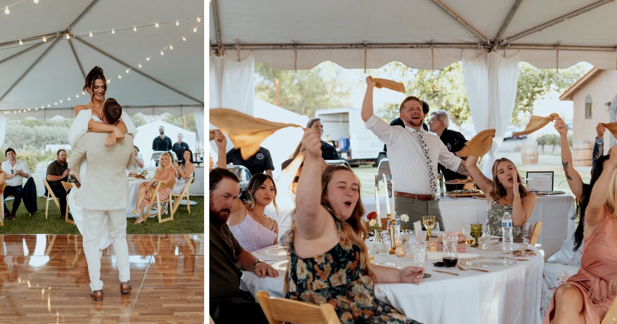 Family photos at a reception at Alcantara Vineyard & Winery in Cottonwood, Arizona