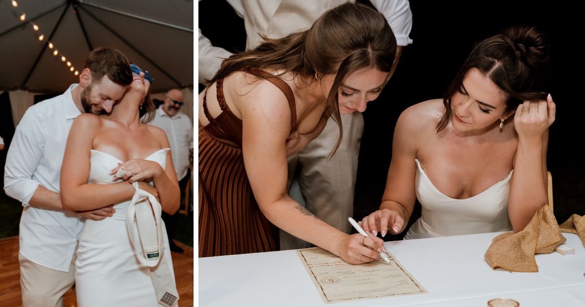 Bride and groom at their reception at Alcantara Vineyard & Winery in Cottonwood, Arizona