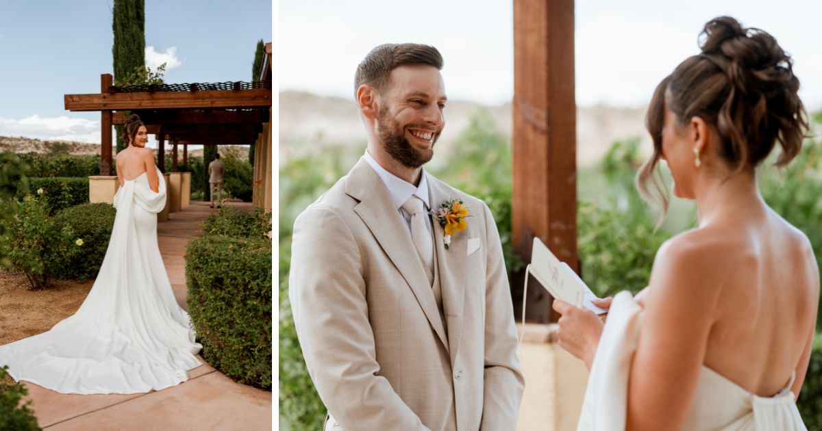 Bride and groom at their wedding at Alcantara Vineyard & Winery in Cottonwood, Arizona