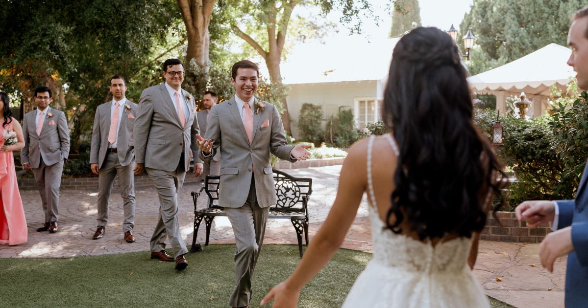 A bride and groom at their wedding at the Wright House in Mesa, AZ