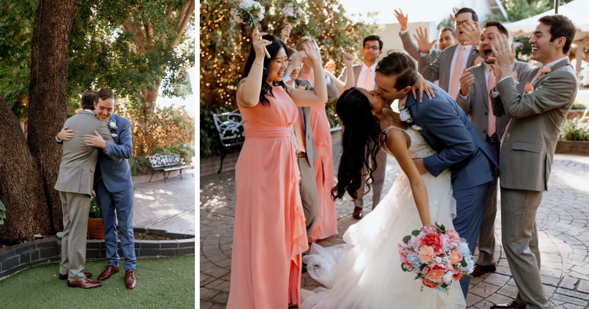 A bride and groom at their wedding at the Wright House in Mesa, AZ