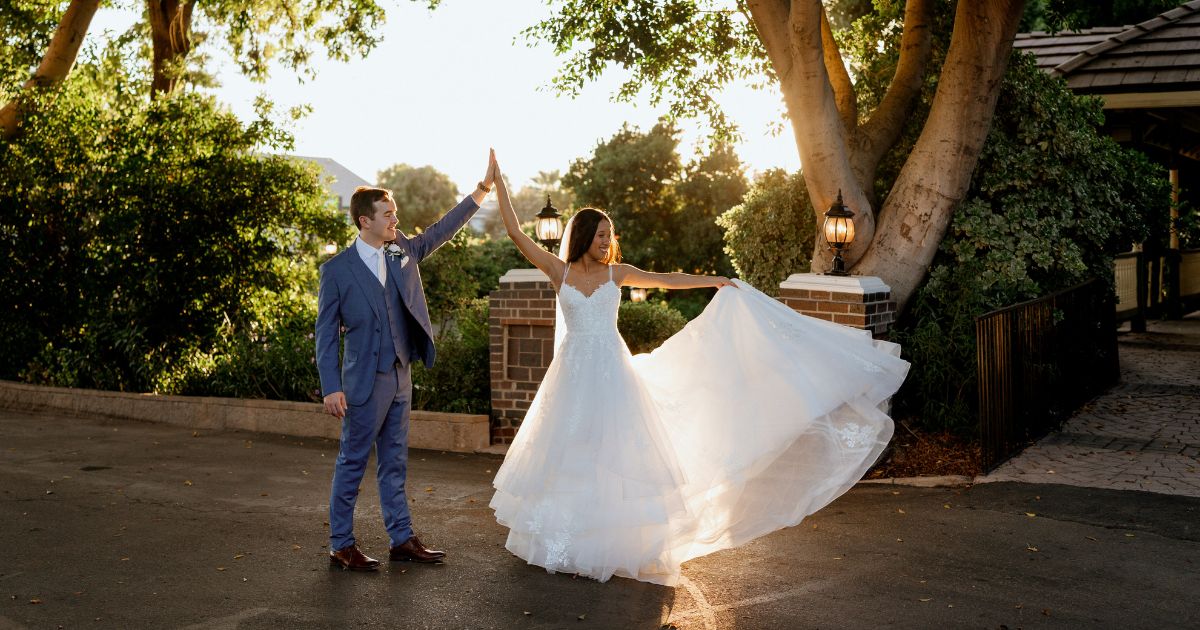 A bride and groom at their wedding at the Wright House in Mesa, AZ