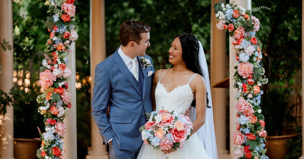 A bride and groom at their wedding at the Wright House in Mesa, AZ